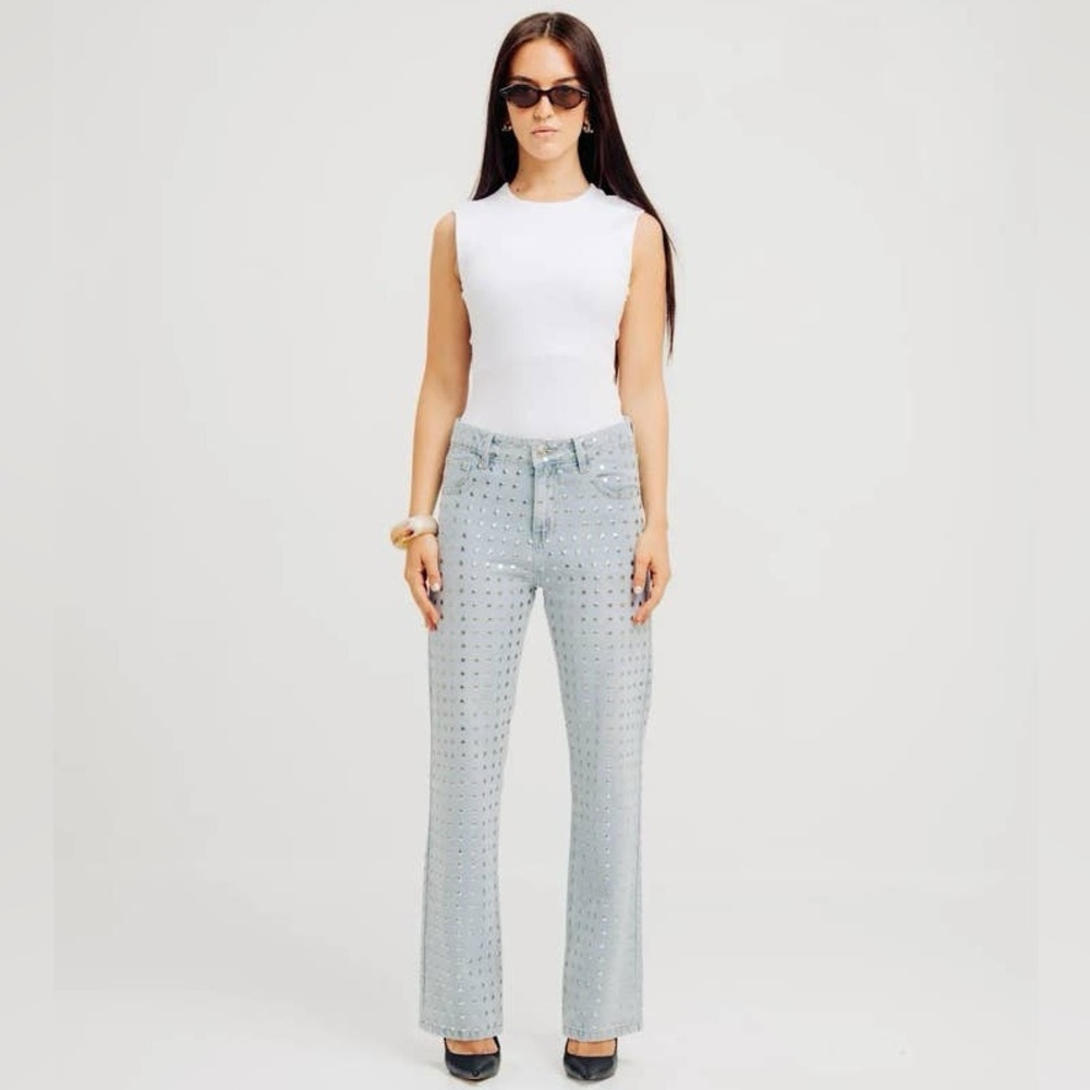 House of Harlow 1960 Light Wash Studded Straight Leg Jeans